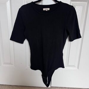 Madewell Black Crew-Neck Short Sleeve Thong Bodysuit